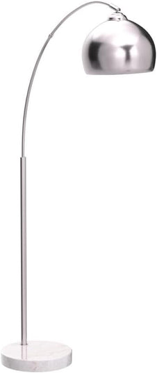Teamson Home Arquer 68.1" Arc Floor Lamp for Living Rooms, Home Offices, Dining Rooms, Bedrooms with Faux White Marble Base and Nickel Bell Shade - LeafyLoom
