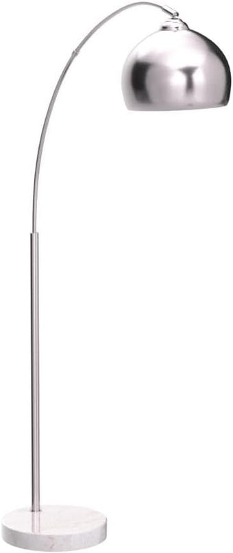 Teamson Home Arquer 68.1" Arc Floor Lamp for Living Rooms, Home Offices, Dining Rooms, Bedrooms with Faux White Marble Base and Nickel Bell Shade - LeafyLoom