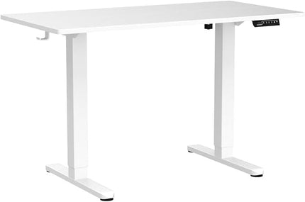 White Standing Desk, 48 X 24 Inch Adjustable Height Electric Desk, Sit Stand Desk with Splice Board and 2 Hooks, Ergonomic Rising Desk for Home Office - LeafyLoom