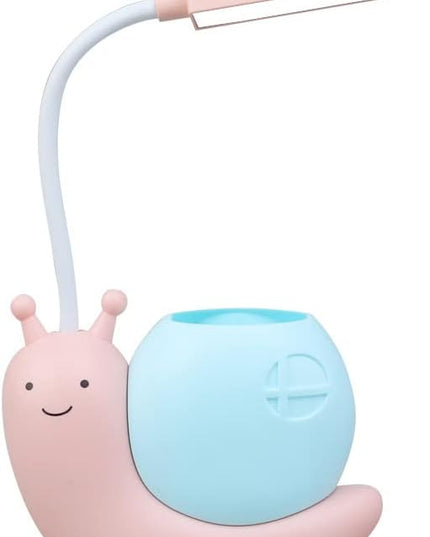 Cute Kids Lamp with Pen Holder,LED Desk Lamp for Child,Snail Shape USB Charging Student Learning Eye Protection Lamp with 360° Bendable Adjustable Neck Pink - LeafyLoom