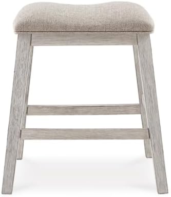 Signature Design by Ashley Skempton 20" Modern Farmhouse Dining Room Chair, 2 Count, Whitewash & Skempton Modern 24" Counter Height Upholstered Barstool, 2 Count, Whitewash - LeafyLoom