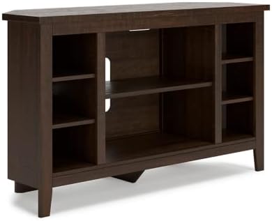 Signature Design by Ashley Camiburg Modern Corner TV Stand with Fireplace Option & Fits TVs Up to 48 Inches, Brown - LeafyLoom