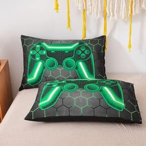 NTBED Game Console Comforter Set for Boys Girls Kids Geometric Lightweight Microfiber Bedding Sets (Green, Full) - LeafyLoom