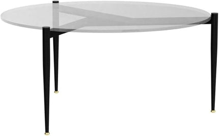 Round Tempered Glass Table: 31.5 inch Large Circle Top Storage Shelf with Metal Frame, Modern Coffee Table Center Desk Luxury Furniture for Living Room, Grey - LeafyLoom