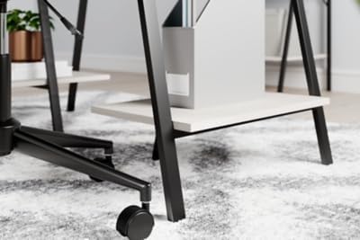 Signature Design by Ashley Bayflynn Modern Home Office Desk or Drafting Table with Sawhorse Legs, White & Black - LeafyLoom