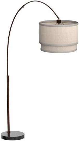 Brightech Mason Arc Floor Lamp - Modern Corner Standing Lamp with Unique Hanging Drum Lamp Shade for Living Room - Bright Overhead, Curved Hanging Light for Bedroom. Library, Den - Bronze - LeafyLoom