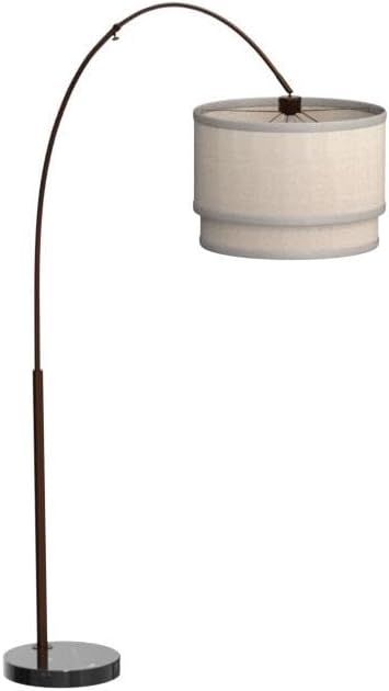 Brightech Mason Arc Floor Lamp - Modern Corner Standing Lamp with Unique Hanging Drum Lamp Shade for Living Room - Bright Overhead, Curved Hanging Light for Bedroom. Library, Den - Bronze - LeafyLoom