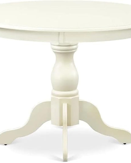 East West Furniture HBEL5-LWH-07 Hartland 5 Piece Kitchen Set Includes a Round Room Table with Pedestal and 4 Gray Linen Fabric Parson Dining Chairs, 42x42 Inch - LeafyLoom