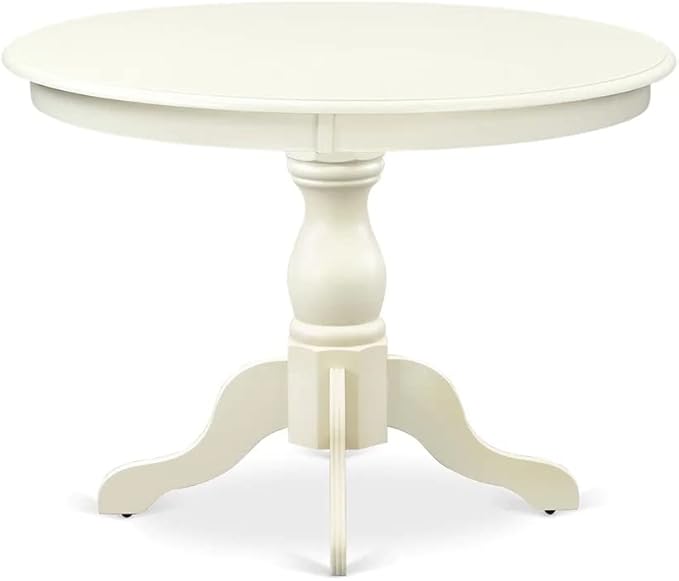 East West Furniture HBEL5-LWH-07 Hartland 5 Piece Kitchen Set Includes a Round Room Table with Pedestal and 4 Gray Linen Fabric Parson Dining Chairs, 42x42 Inch - LeafyLoom