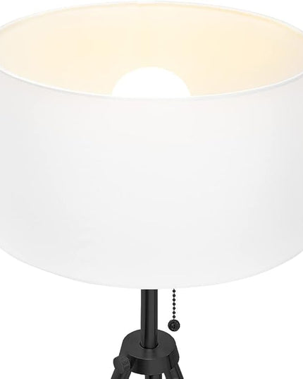O’Bright Tripod Floor Lamp, Adjustable in Height, 100% Metal Body with Linen Drum Shade, E26 Socket, Bedside Lamp, Standing Light for Living Room, Bedroom, Office, Black - LeafyLoom