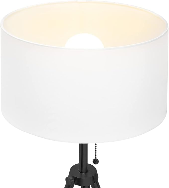 O’Bright Tripod Floor Lamp, Adjustable in Height, 100% Metal Body with Linen Drum Shade, E26 Socket, Bedside Lamp, Standing Light for Living Room, Bedroom, Office, Black - LeafyLoom