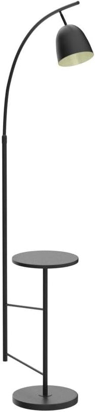 O'NEELDY Modern Black Arc Floor Lamp with Table Attached 71" Height Marble Arched Floor Lamp Curved Tall Shelf Standing Lamp for Living Room, Office, 360° Rotatable Shade, E26 Bulb Included - LeafyLoom