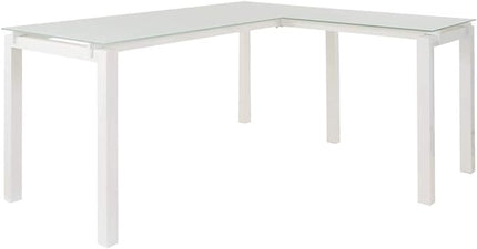 Signature Design by Ashley Baraga Contemporary Glass L-Shaped Home Office Desk, White - LeafyLoom