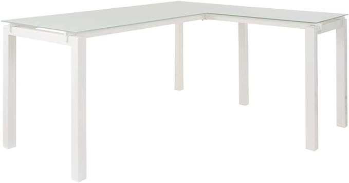 Signature Design by Ashley Baraga Contemporary Glass L-Shaped Home Office Desk, White - LeafyLoom