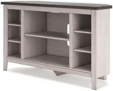 Signature Design by Ashley Dorrinson Modern Corner TV Stand with Fireplace Option & Fits TVs Up to 48 Inches, Whitewash & Gray - LeafyLoom