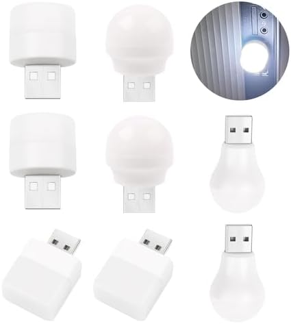 USB Night Light, LED Mini Light Bulb, Plug in Night Light, Flexible Ambient Light , USB Light Bulb for Bedroom, Bathroom, Hallway，Emergency Lighting, Car USB Light （Combination pack）(8 Pack,White) - LeafyLoom