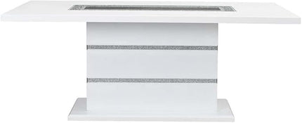 NicBex Dining Table Contemporary Kitchen Table Farmhouse Rustic Dining Table, Gray Velvet, Faux Crystal Diamonds &White High Gloss Finish Rectangular Dining Table, Easy Assembly, White - LeafyLoom