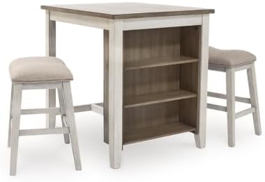 Signature Design by Ashley Skempton 3 Piece Counter Height Dining Set, Includes Table and 2 Barstools, Whitewash - LeafyLoom