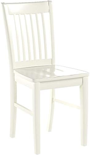 East West Furniture Norfolk Dining Room Slat Back Solid Wood Seat Chairs, Set of 2, Linen White - LeafyLoom