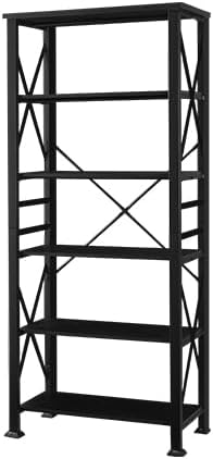 HOMBAZAAR Bookshelf, 6-Tier Industrial Bookshelf, Etagere Bookcases and Bookshelves, Tall Bookshelf Storage Organizer, Freestanding Bookshelf for Living Room, Bedroom and Home Office，Black - LeafyLoom