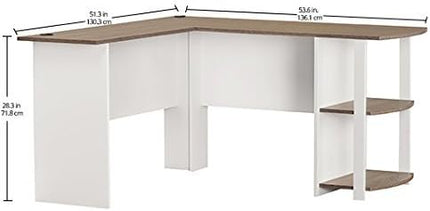 Dakota L-Shaped Desk with Bookshelves, White/Sonoma Oak - LeafyLoom