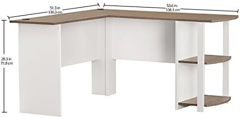Dakota L-Shaped Desk with Bookshelves, White/Sonoma Oak - LeafyLoom