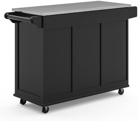 Homestyles Kitchen Cart with Stainless Steel Metal Top, Rolling Mobile Kitchen Island with Storage and Towel Rack, 54 Inch Width, Black - LeafyLoom