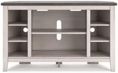 Signature Design by Ashley Dorrinson Modern Corner TV Stand with Fireplace Option & Fits TVs Up to 48 Inches, Whitewash & Gray - LeafyLoom