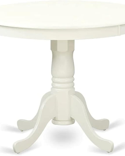 East West Furniture ANVA5-LWH-C 5 Piece Dining Room Table Set Includes a Round Kitchen Table with Pedestal and 4 Linen Fabric Upholstered Dining Chairs, 36x36 Inch, Linen White - LeafyLoom