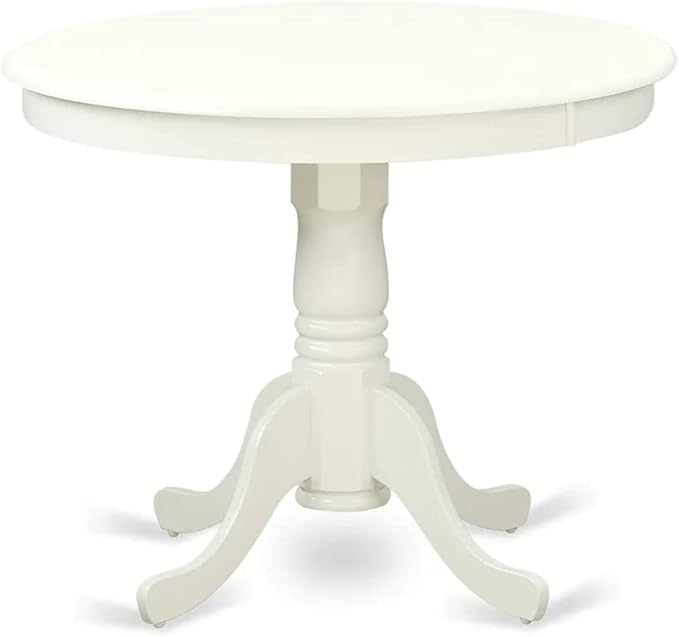 East West Furniture ANVA5-LWH-C 5 Piece Dining Room Table Set Includes a Round Kitchen Table with Pedestal and 4 Linen Fabric Upholstered Dining Chairs, 36x36 Inch, Linen White - LeafyLoom