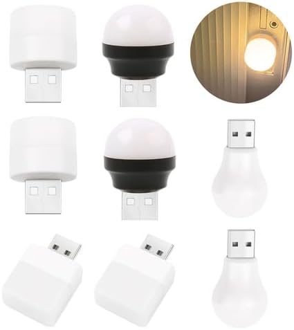 Mini USB Night Lights，Plug in LED Bulb，Flexible Ambient Light ，Emergency Lighting，Compact，Ideal for Bedroom，Bathroom，Nursery，Hallway，Outdoor Camping，Reading（Combination）(8 Pack,Warm White) - LeafyLoom