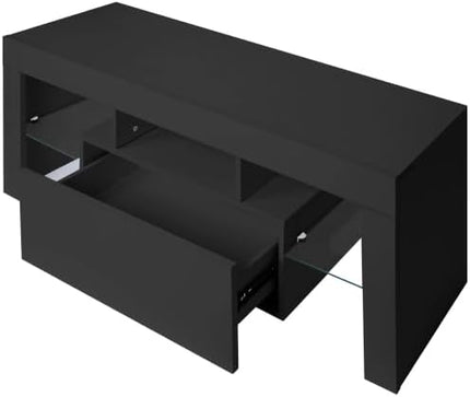 LED TV Stand for Televisions up to 55 inches, Entertainment Center and Media Console with Storage Drawers and Glass Shelves for Living Room, Bedroom - LeafyLoom