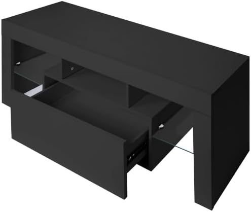 LED TV Stand for Televisions up to 55 inches, Entertainment Center and Media Console with Storage Drawers and Glass Shelves for Living Room, Bedroom - LeafyLoom