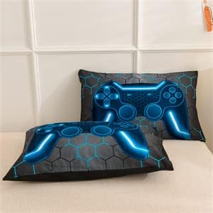 NTBED Game Console Comforter Set for Boys Girls Kids 3D Gaming Geometric Lightweight Microfiber Bedding Sets (Blue, Twin) - LeafyLoom