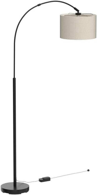 Dimmable Floor Lamp, Arc Floor Lamp with Dimmer, Black Standing Lamp with Adjustable Hanging Shade, Over Couch Tall Reading Light, Modern Pole Lamp for Living Room Bedroom, 9W LED Bulb Included - LeafyLoom