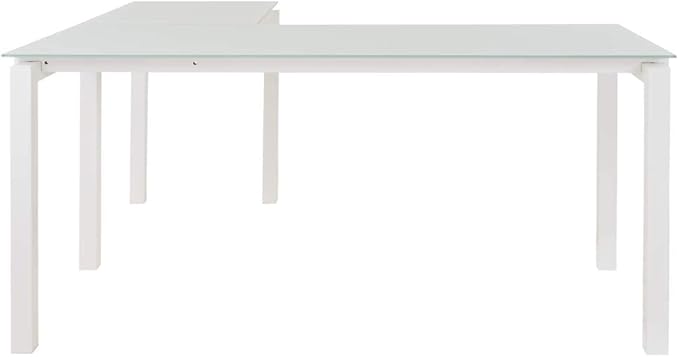 Signature Design by Ashley Baraga Contemporary Glass L-Shaped Home Office Desk, White - LeafyLoom