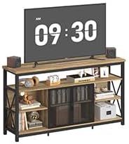 BON AUGURE Tall TV Stand for 55 65 Inch TV, Wood Entertainment Center with Storage Cabinet, Industrial Farmhouse TV Console for Living Room and Bedroom (32 Inch High, Vintage Oak) - LeafyLoom
