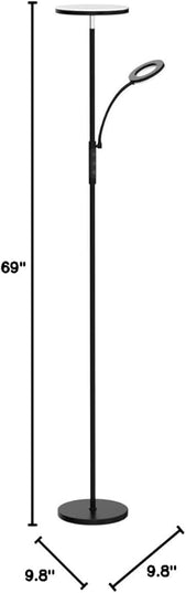 LED Floor Lamp, 4300LM 42W Bright Standing Lamp with Gooseneck Reading Light, 2700K-6500K Stepless Dimming Modern Torchiere Lamp with Remote/Touch Control, 69" Tall Lamp for Living Room Bedroom Office - LeafyLoom