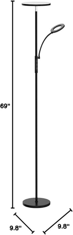LED Floor Lamp, 4300LM 42W Bright Standing Lamp with Gooseneck Reading Light, 2700K-6500K Stepless Dimming Modern Torchiere Lamp with Remote/Touch Control, 69" Tall Lamp for Living Room Bedroom Office - LeafyLoom