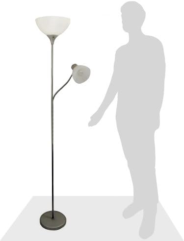 Simple Designs LF2000-SLV Mother-Daughter Floor Lamp with Reading Light, Silver - LeafyLoom
