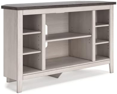 Signature Design by Ashley Dorrinson Modern Corner TV Stand with Fireplace Option & Fits TVs Up to 48 Inches, Whitewash & Gray - LeafyLoom