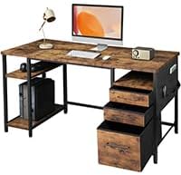 Desks with Drawers and Shelves, 59 inch Large Computer Desk. Long Desk Vintage Desk with Storage Bag, Big Office Desk with Adjustable Shelves, Home Office Desk with Metal Frame, Rustic Brown2 - LeafyLoom