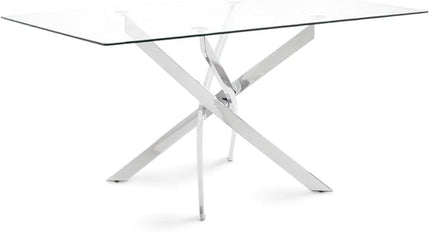 Uptown Club Glass Dining Table with Versatile Rectangular Designs, Tempered Surfaces, and Sturdy Bases for Modern Homes, Seats 4 to 8 People, Elegant Statement Piece, 63" x 36" Silver - LeafyLoom
