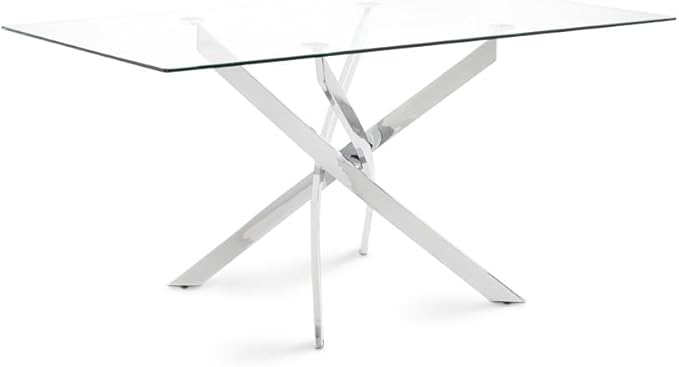 Uptown Club Glass Dining Table with Versatile Rectangular Designs, Tempered Surfaces, and Sturdy Bases for Modern Homes, Seats 4 to 8 People, Elegant Statement Piece, 63" x 36" Silver - LeafyLoom