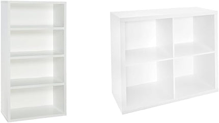 ClosetMaid Bookshelf with 4 Shelf Tiers, Adjustable Shelves, Tall Bookcase Sturdy Wood & 4 Cube Storage Shelf Organizer Bookshelf with Back Panel, Easy Assembly, Wood, White Finish - LeafyLoom
