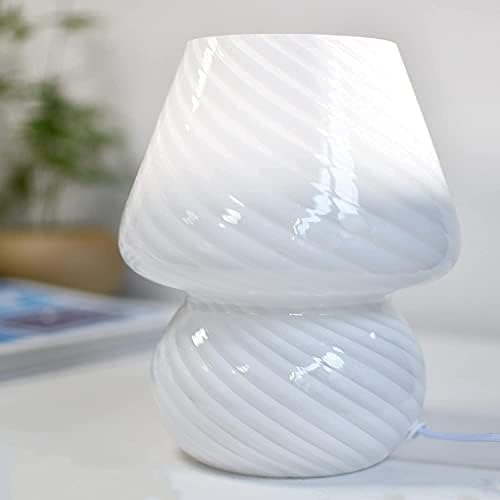 BSOD Mushroom Lamp,Glass Table Bedside Lamps Translucent Murano Vintage Style Striped Small Night Mushroom Decor Light Swirl for Ambient,Kids,Bedroom,Living,Girl Gift (Stripe White) - LeafyLoom