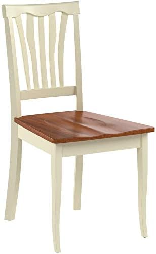 East West Furniture Avon Kitchen Dining Slat Back Solid Wood Seat Chairs, Set of 2, Buttermilk & Cherry - LeafyLoom