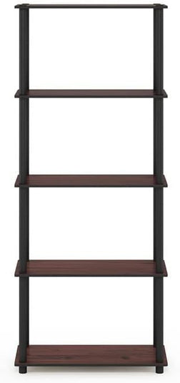 Furinno Turn-N-Tube 5-Tier Multipurpose Shelf / Display Rack / Storage Shelf / Bookshelf, Round Tubes, Dark Cherry/Black - LeafyLoom