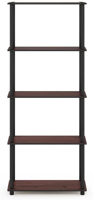 Furinno Turn-N-Tube 5-Tier Multipurpose Shelf / Display Rack / Storage Shelf / Bookshelf, Round Tubes, Dark Cherry/Black - LeafyLoom