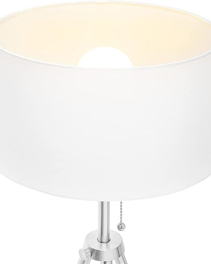 O’Bright Tripod Floor Lamp, Adjustable in Height, 100% Metal Body with Linen Drum Shade, E26 Socket, Bedside Lamp, Standing Light for Living Room, Bedroom, Office, Brushed Nickel - LeafyLoom
